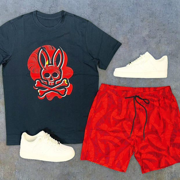 Fashion Personality Street Style Print Casual Short Sleeve Shorts Two-piece Set