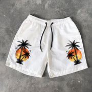 Hawaiian coconut palm print swim shorts