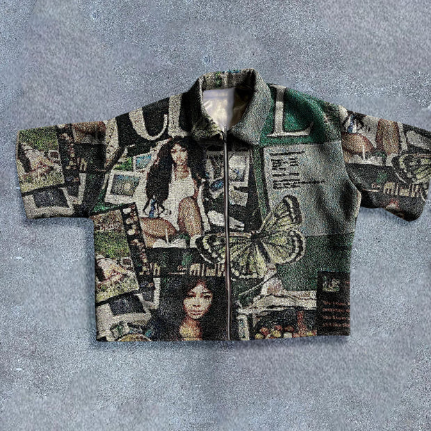 Retro trendy casual short-sleeved jacket