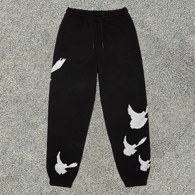 Retro Fashion Casual Dove Print Sweatpants