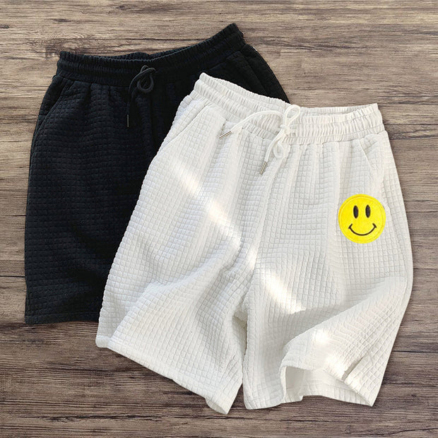 Smiley print waffle shorts