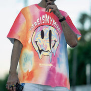 Street tie-dye smiley face English loose T-shirt
