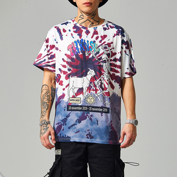 Street style skull tie-dye street short-sleeved T-shirt