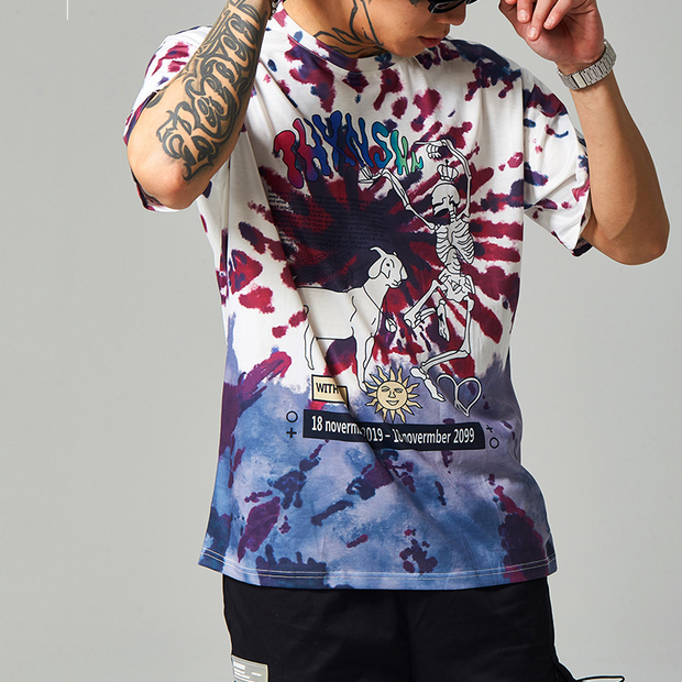 Street style skull tie-dye street short-sleeved T-shirt