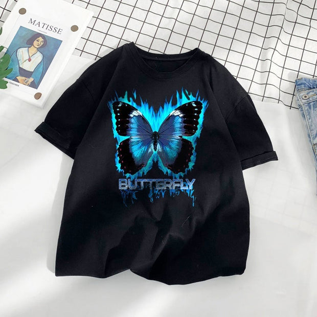 Street Style Retro Butterfly Print Short Sleeve Cotton T-Shirt
