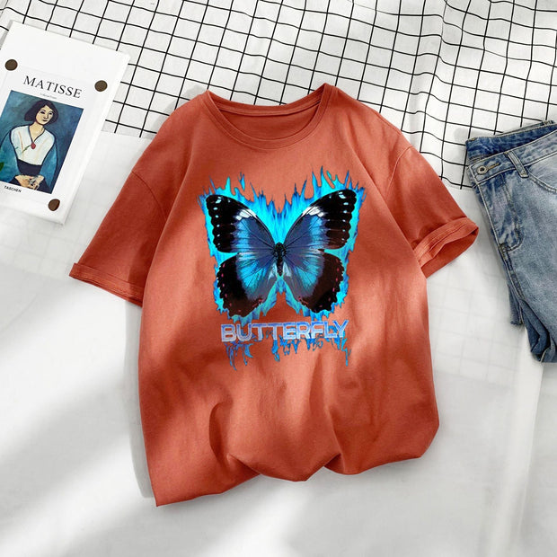 Street Style Retro Butterfly Print Short Sleeve Cotton T-Shirt