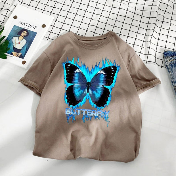 Street Style Retro Butterfly Print Short Sleeve Cotton T-Shirt