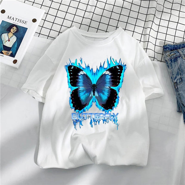 Street Style Retro Butterfly Print Short Sleeve Cotton T-Shirt