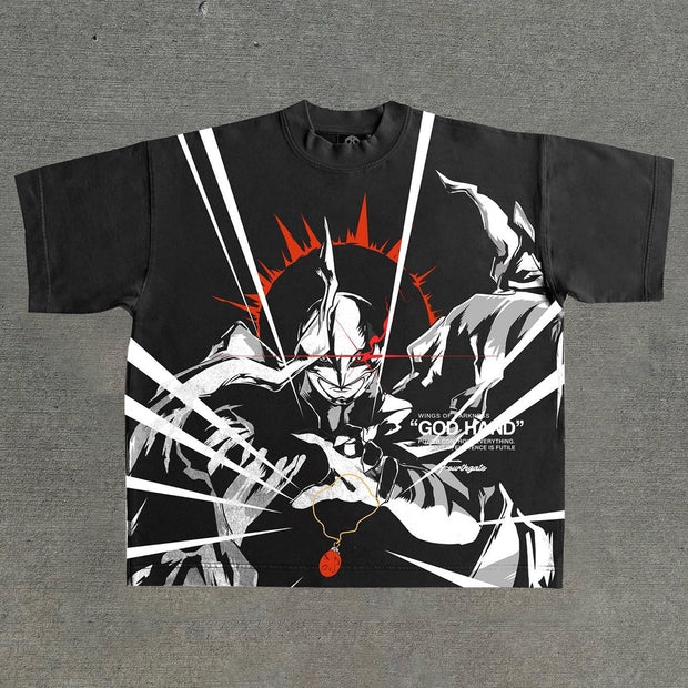 Personalized college style anime print T-shirt