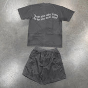 Fashion personality angel print retro T-shirt elastic shorts suit