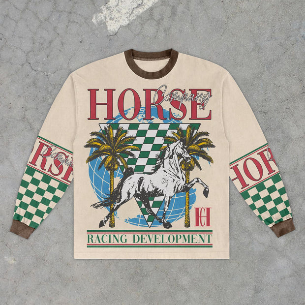 White horse print casual street vacation long-sleeved sweatshirt
