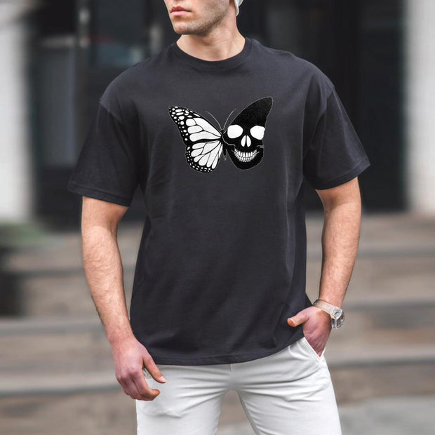 Skull butterfly combined with printed personality short-sleeved T-shirt