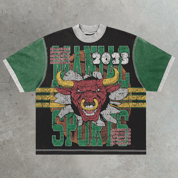 Raging Bull casual street patchwork T-shirt