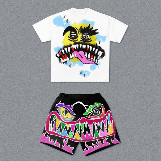 Contrasting color retro fashion brand short-sleeved suit