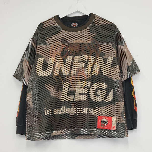 Camouflage casual street retro mesh stitching jersey