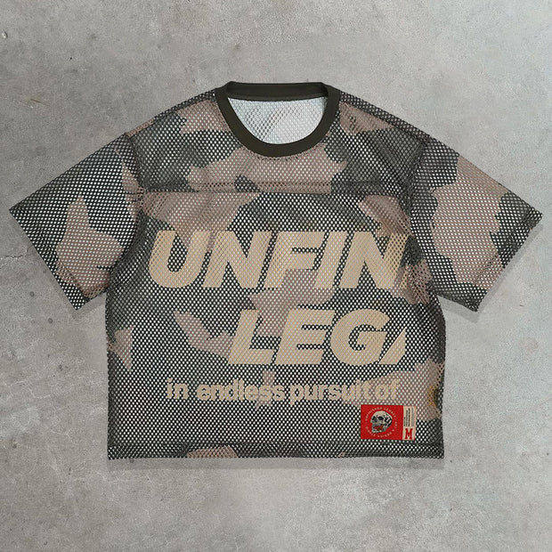 Camouflage casual street retro mesh stitching jersey