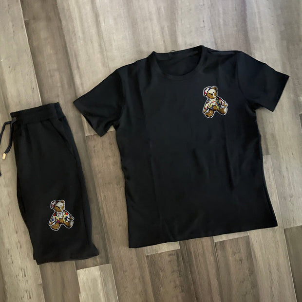 Bear Retro Casual Short Sleeve Shorts Set