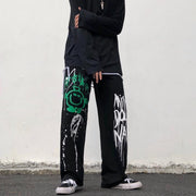 Dark graffiti butterfly wide-leg pants