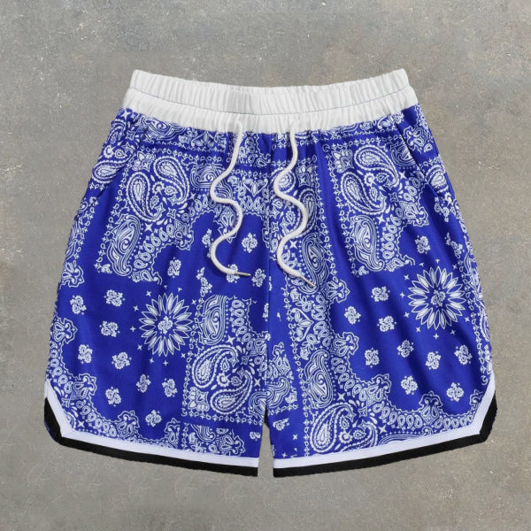 Fashion Print Drawstring Notch Shorts