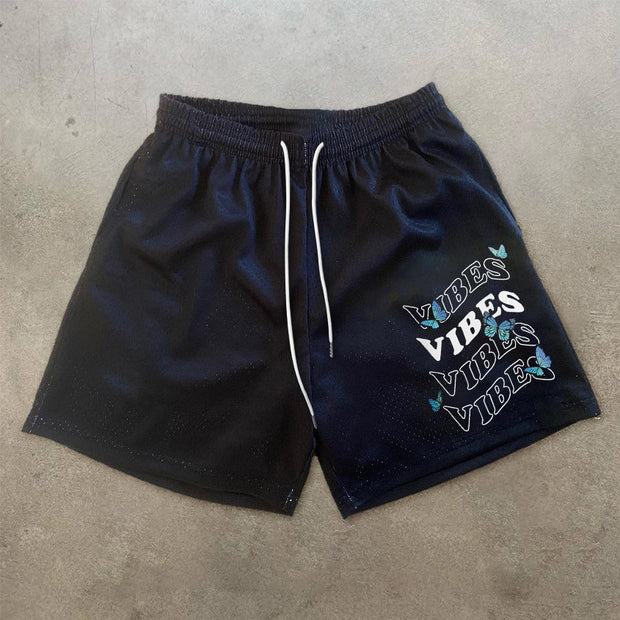 Trendy Butterfly Print Retro Casual Mesh Shorts