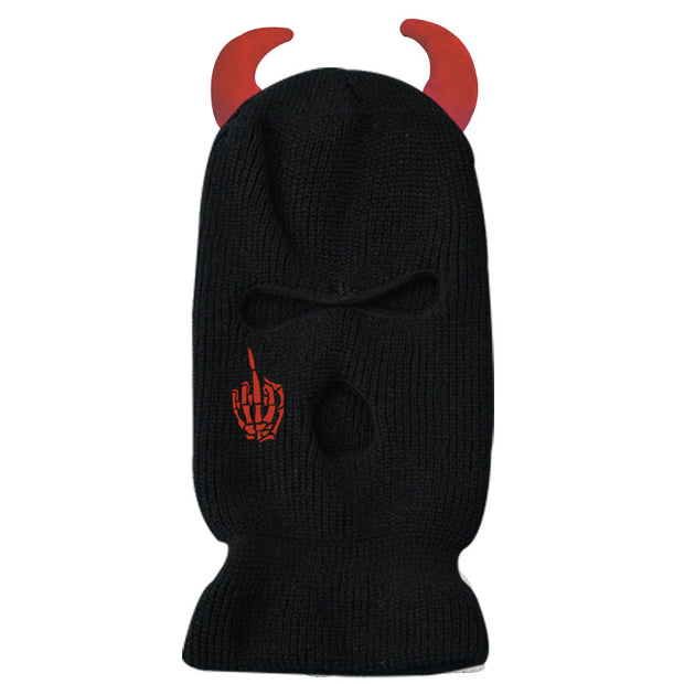 Devil's horn knitted three-eyed hat