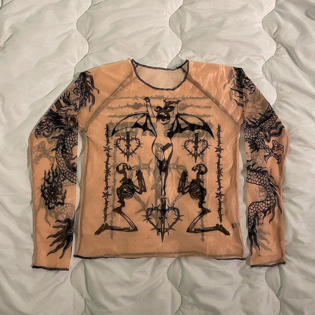 Casual hip-hop fashion retro round neck long sleeve T-shirt