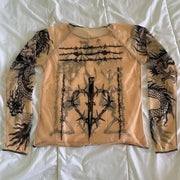 Casual hip-hop fashion retro round neck long sleeve T-shirt