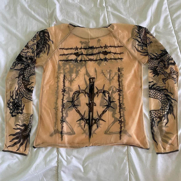 Casual hip-hop fashion retro round neck long sleeve T-shirt