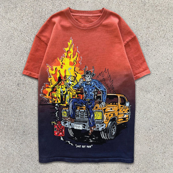 Skull Graphic Print Gradient Short Sleeve T-Shirt