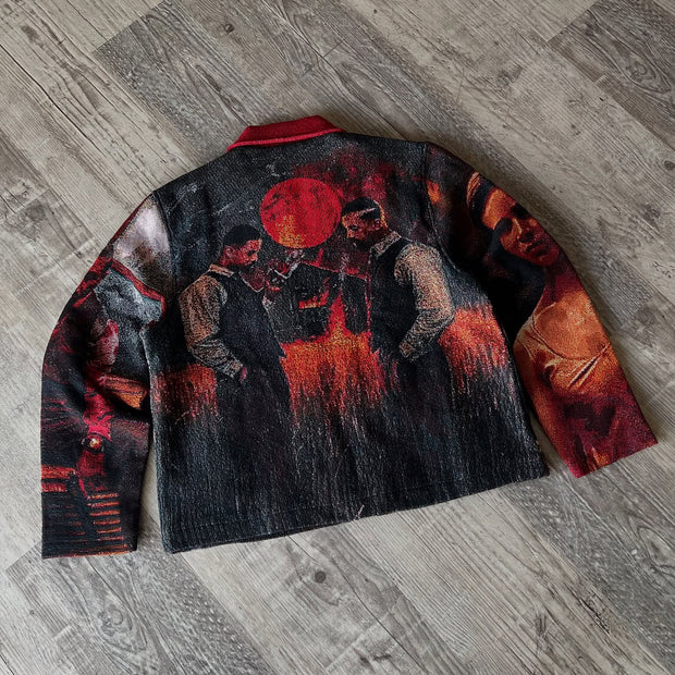 Vintage Lapel Tapestry Zip Jacket