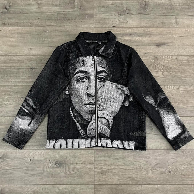 Funny Character Print Long Sleeve Zipped Jacket