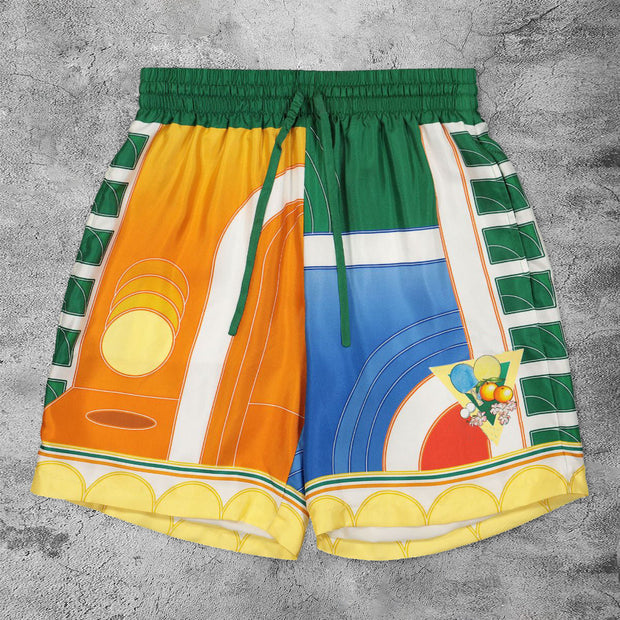 Contrast color casual art retro shorts
