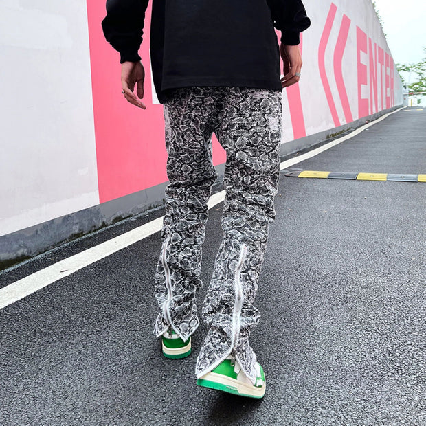 Zipper jeans, trendy brand loose straight leg bootcut trousers