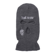 Embroidered warm letter wool hat outdoor windproof hip-hop mask head cover three-hole knitted hat