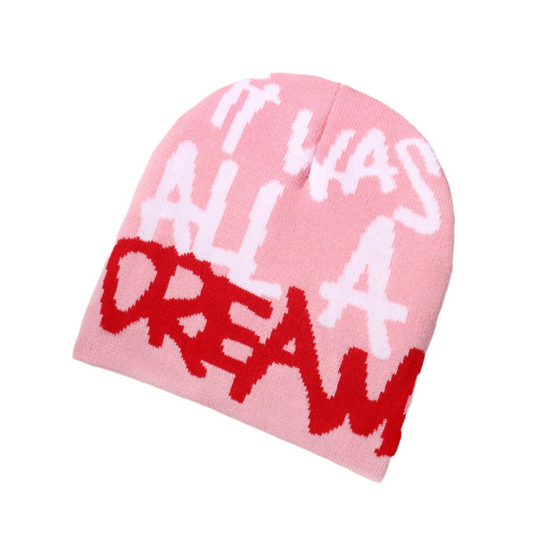 Lettering jacquard knitted hat