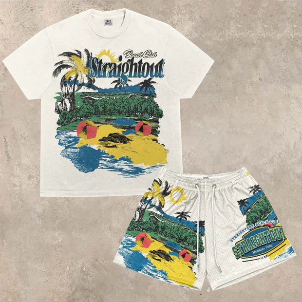 Fashion preppy printed short-sleeved suit