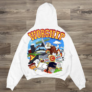 Street personality skull print long-sleeved hoodie