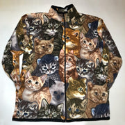 Fashionable retro cat print plush warm jacket
