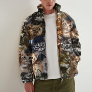 Fashionable retro cat print plush warm jacket