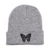 Butterfly print knit hat pullover cap go out warm woolen cap