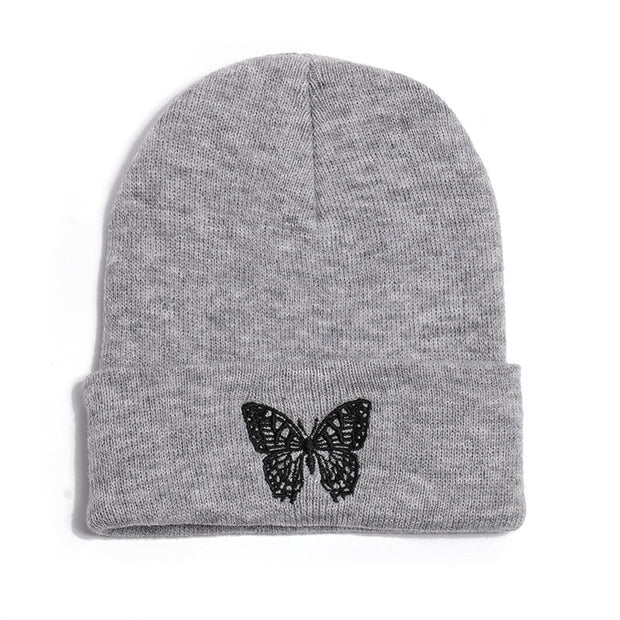 Butterfly print knit hat pullover cap go out warm woolen cap