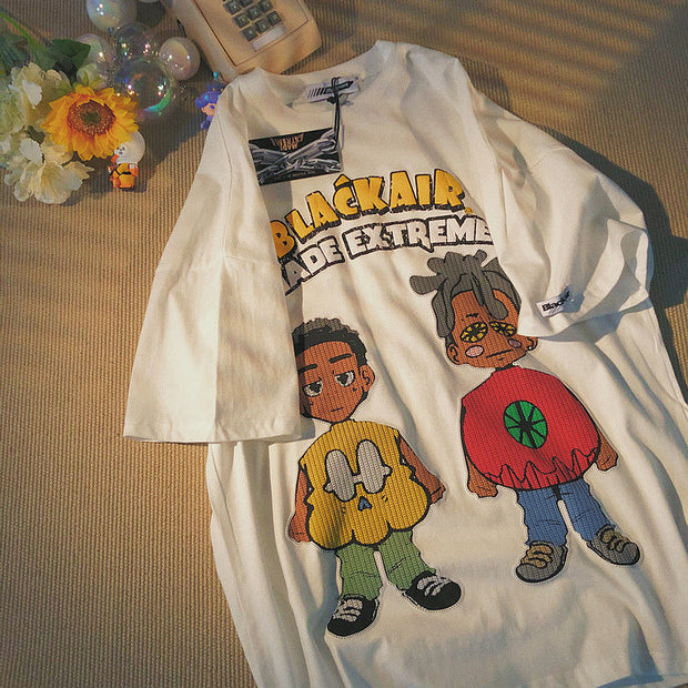 Retro Ami khaki trend cartoon print T-shirt loose hip-hop