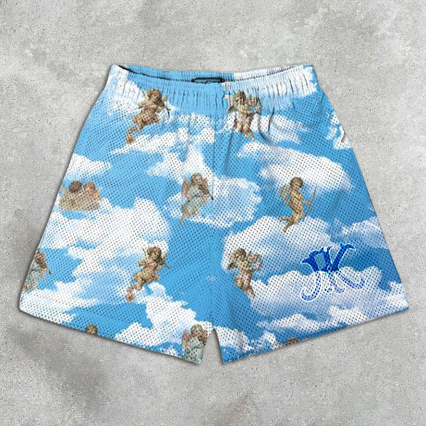sky print elastic shorts