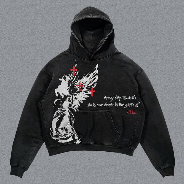 Vintage Angel Oversized Print Hoodie