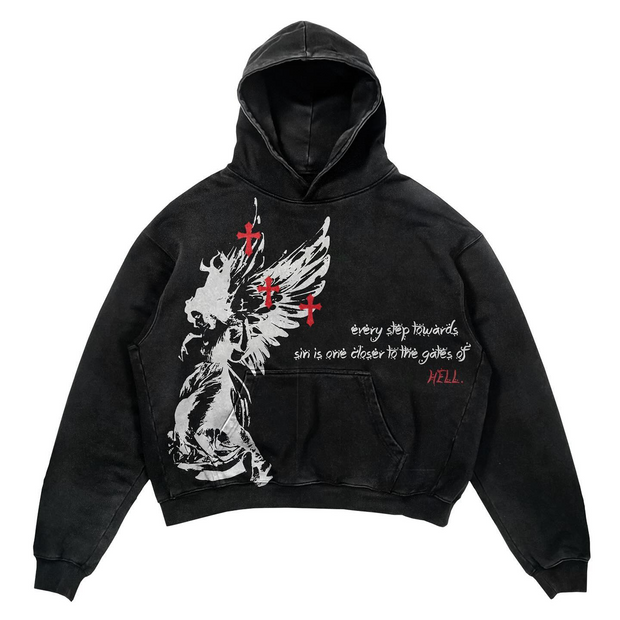 Vintage Angel Oversized Print Hoodie