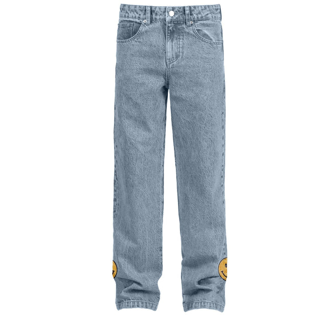 Casual street style smiley print straight-leg jeans