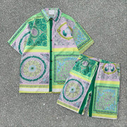 Beach Casual Cashew Green Print Loose Shorts Shirt Set