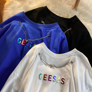 Design sense colored three-dimensional letter necklace T-shirt