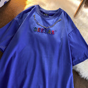 Design sense colored three-dimensional letter necklace T-shirt