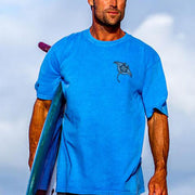 Short sleeved blue Hawaiian classic round neck T-shirt